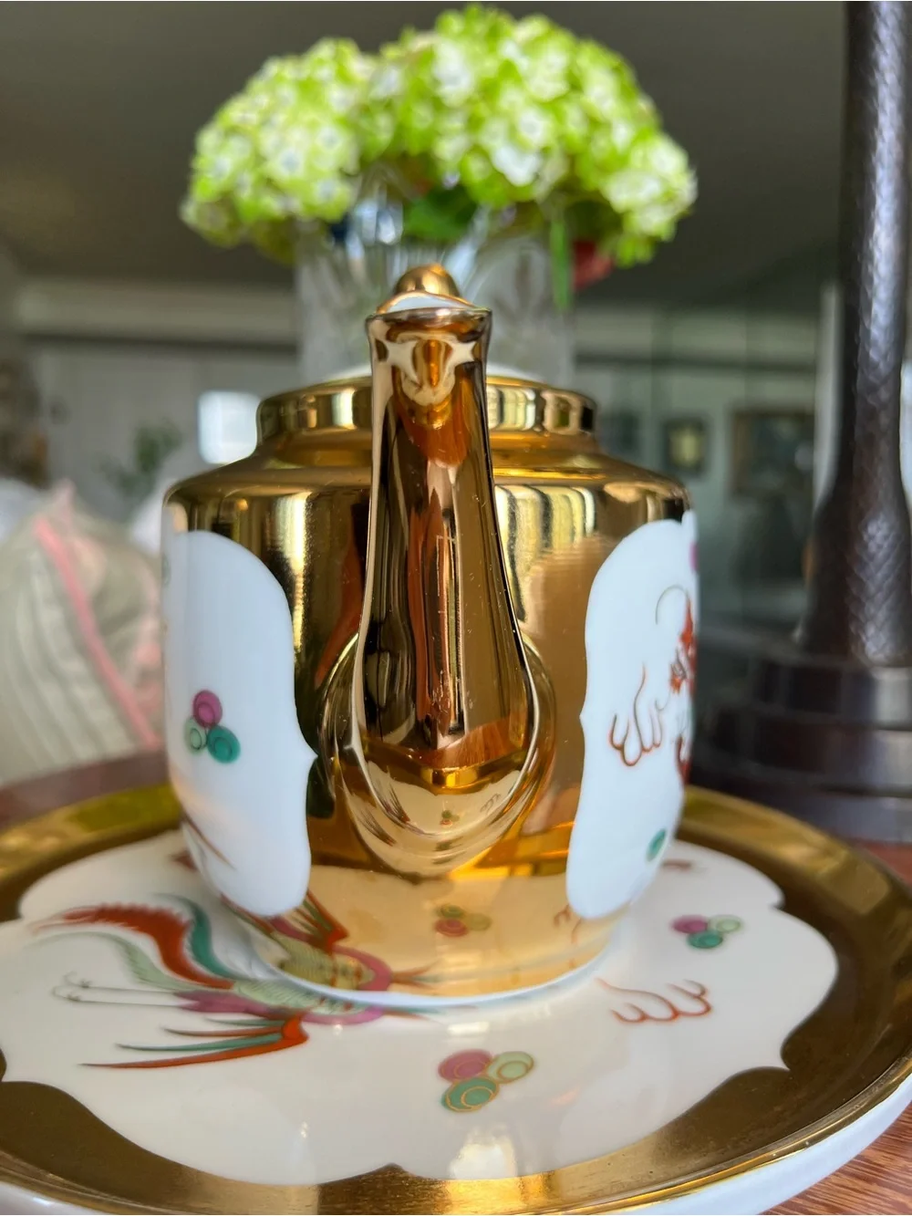 Vintage Jingdezhen Chinese Wedding Teapot & Tray Set -Gold Gilt Dragon & Phoenix
